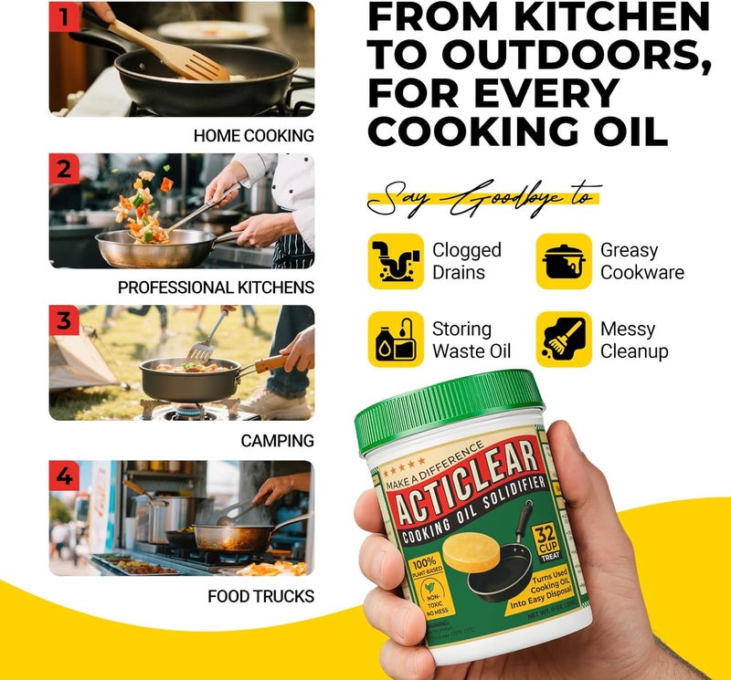 ACTICLEAR Cooking Oil Solidifier - 11oz (32 Cups) Algae-Based Grease Hardener for Easy Disposal, Turns Used Cooking Oils to Solid Waste, Kitchen Fry Oil Solution (2.2 Gallons) - Image 5